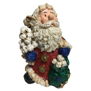 Vintage Santa Claus Figurine Christmas Decoration 4" Hand-Painted Glitter Resin